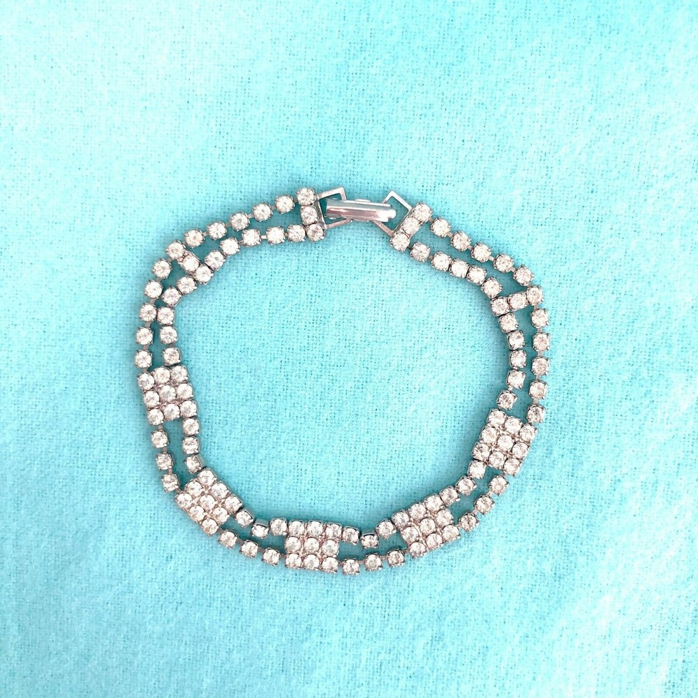 Vintage Rhinestone Bracelet Sparkling Silver Tone
